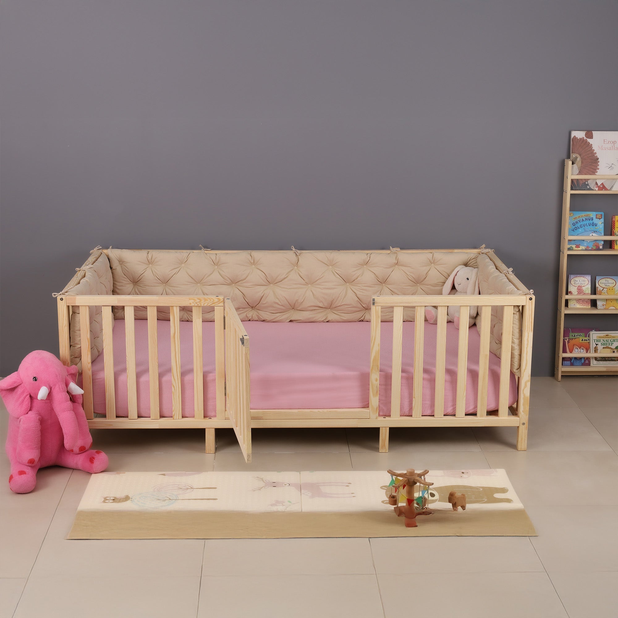 Lufi - Montessori Playpen Low Bed with Railings and Gate
