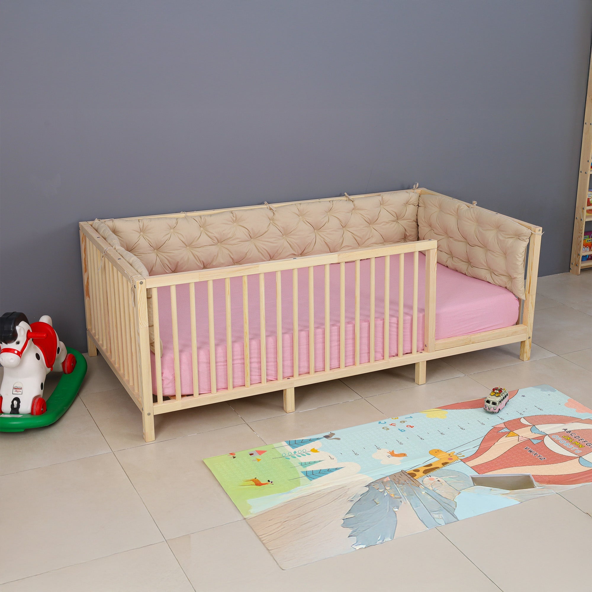 Oakley - Montessori Playpen Low Bed with Cylindrical Railings