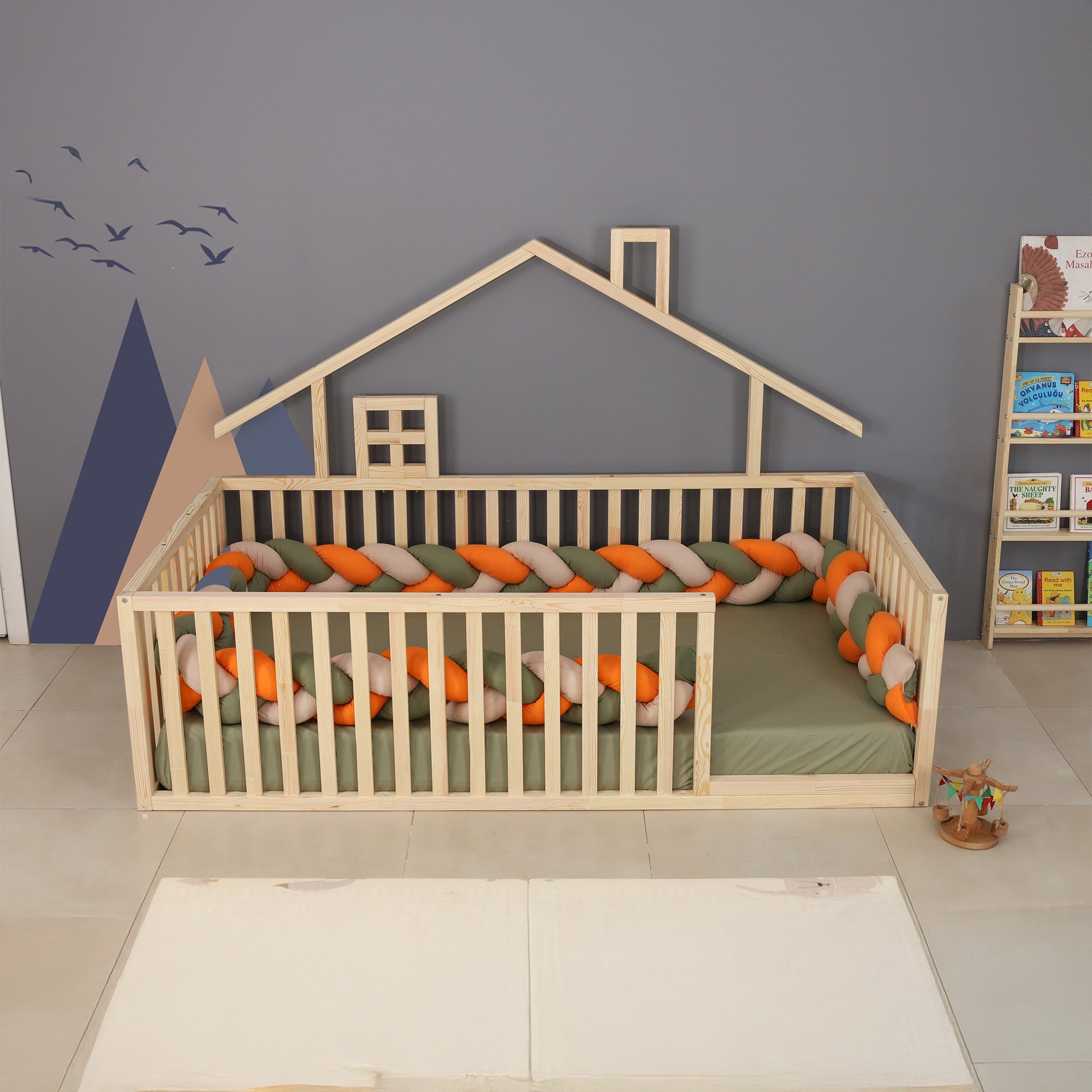 Tela - Montessori Playhouse Floor Bed with Railings