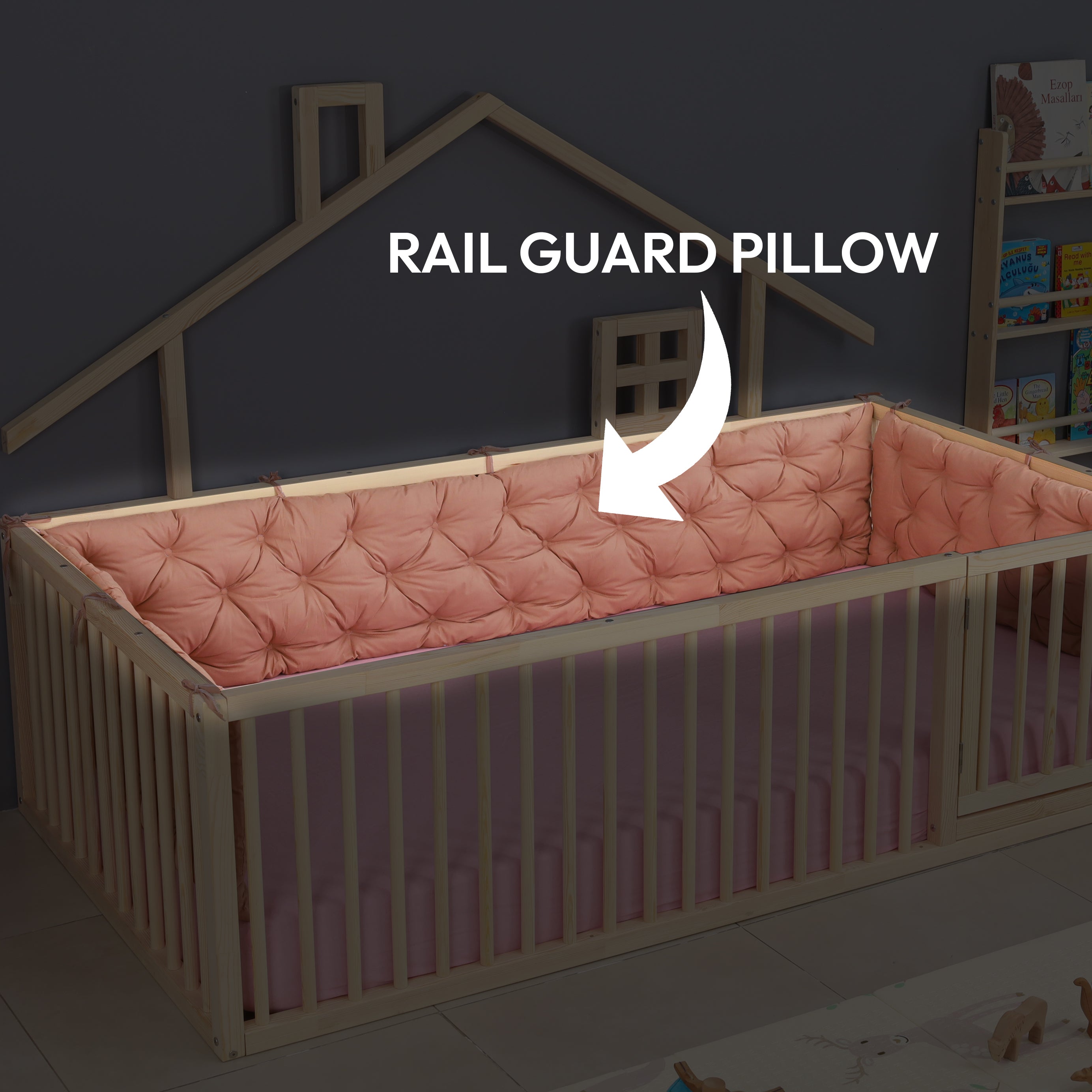 Linen Crib Rail Guard – Soft Teething & Safety Cover - Color 13.75 Inch Height