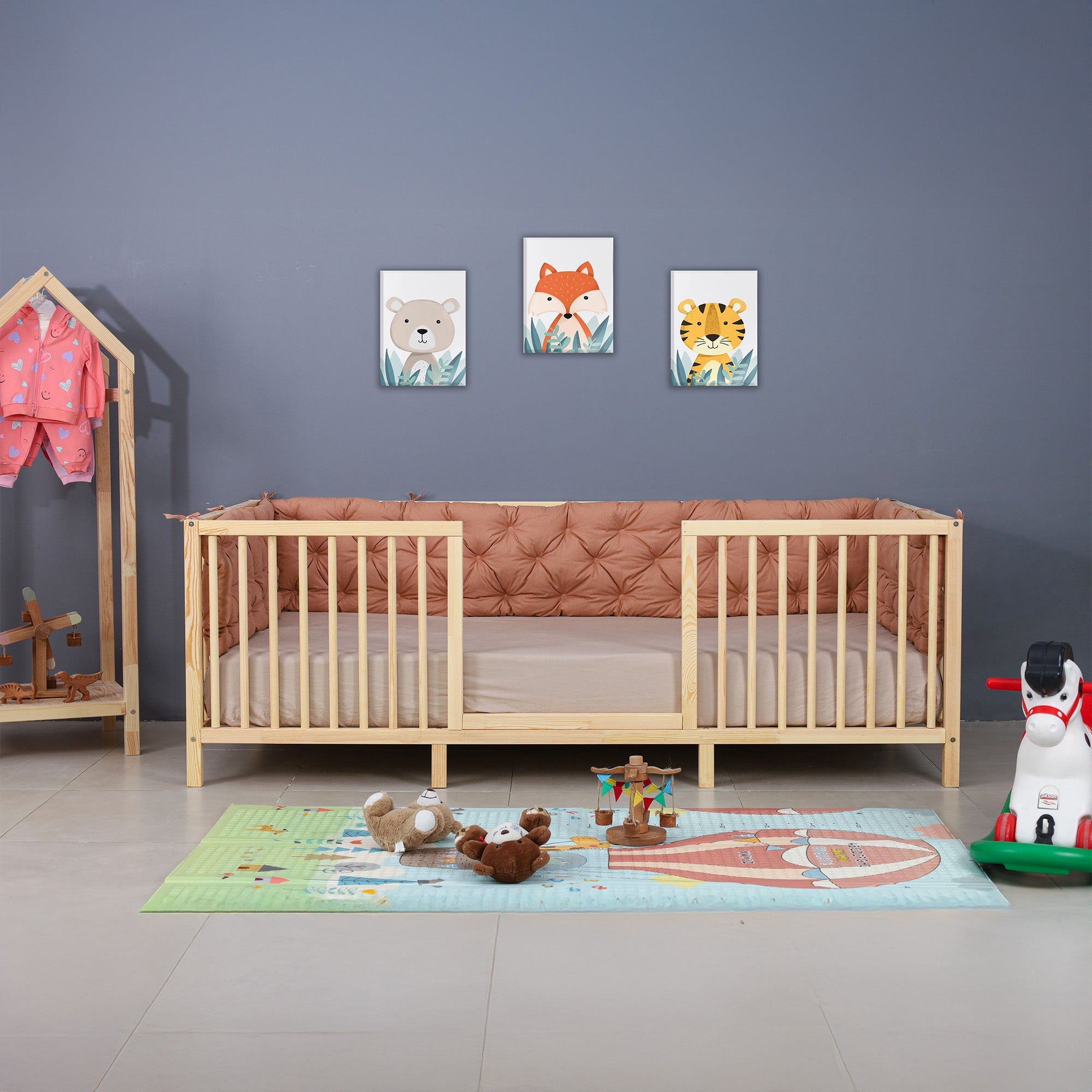 Oakley - Montessori Playpen Low Bed with Cylindrical Railings